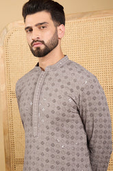 Grey Viscose Rayon Solid Embroidered Straight Kurta HOPMKU1049