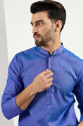 Ethnic Bay Men Blue Cotton Solid Woven Design Straight Kurta For Men MKU1093