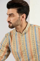 Ethnic Bay Men Yellow Viscose Rayon Geometric Embroidered Chikankari Straight Kurta MKU1117