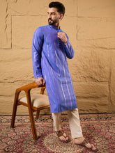Ethnic Bay Men Blue Cotton Solid Embroidered Straight Kurta-MKU1123