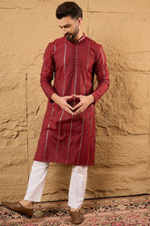 Maroon Cotton Solid Embroidered Sequins Straight Kurta HOPMKU1124