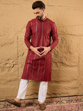 Ethnic Bay Men Maroon Cotton Solid Embroidered Straight Kurta-MKU1124