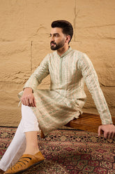 Off White Silk Blend Embroidered Mandarin Collar Straight Kurta MKU1127