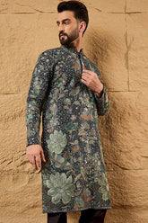Green Georgette Embroidered Mandarin Collar Straight Kurta MKU1133
