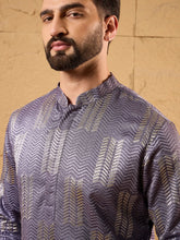 Ethnic Bay Men Purple Silk Blend Solid Embroidered Straight Kurta-MKU1137