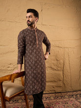 Ethnic Bay Men Black Viscose Rayon Embroidered Chikankari Straight Kurta-MKU1164