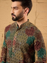 Ethnic Bay Men Black Viscose Rayon Geometric Embroidered Straight Kurta-MKU1180