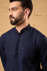 Blue Viscose Rayon Solid Embroidered Straight Kurta HOPMKU1187