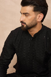 Black Viscose Rayon Solid Embroidered Chikankari Straight Kurta HOPMKU1190