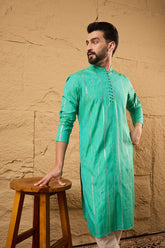 Turquoise Blue Pure Cotton Embroidered Straight Kurta HOPMKU1195