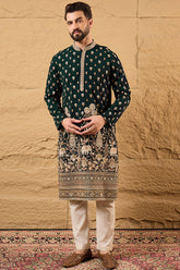 Green Georgette Embroidered Mandarin Collar Straight Kurta MKU1199