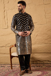 Black Georgette Embroidered Mandarin Collar Straight Kurta MKU1200