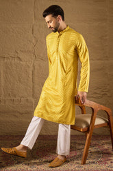 Yellow Viscose Rayon Solid Embroidered Straight Kurta HOPMKU1204