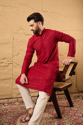 Maroon Rayon Blend Solid Embroidered Straight Kurta HOPMKU1213