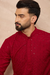 Maroon Viscose Rayon Solid Embroidered Straight Kurta HOPMKU1226