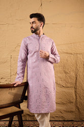 Lavender Viscose Rayon Embroidered Mandarin Collar Straight Kurta MKU1233