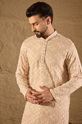Beige Viscose Rayon Solid Embroidered Straight Kurta HOPMKU1235