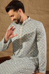 Blue Viscose Rayon Solid Embroidered Straight Kurta HOPMKU1237