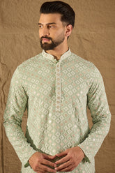 Green Viscose Rayon Solid Embroidered Straight Kurta HOPMKU1238