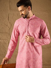 Ethnic Bay Men Pink Viscose Rayon Bandhani Embroidered Straight Kurta-MKU1245