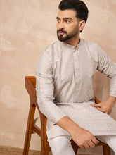 Ethnic Bay Men Grey Silk Geometric Printed Straight Kurta-MKU1272