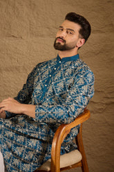 Blue Silk Floral Printed Straight Kurta HOPMKU1273