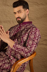 Purple Silk Floral Printed Straight Kurta HOPMKU1279