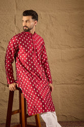 Maroon Silk Ikat Printed Straight Kurta HOPMKU1281