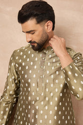 Olive Silk Ikat Printed Straight Kurta HOPMKU1284