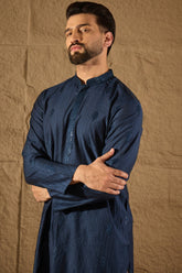 Blue Viscose Rayon Solid Embroidered Straight Kurta HOPMKU1293