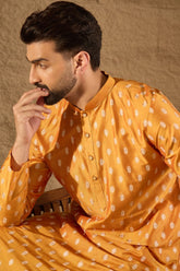 Yellow Silk Blend Ikat Printed Straight Kurta HOPMKU1298