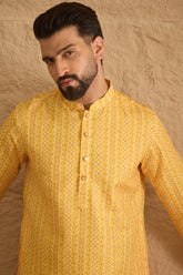 Yellow Silk Blend Geometric Embroidered Straight Kurta HOPMKU1313