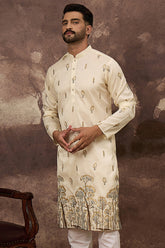 White Silk Blend Solid Embroidered Straight Kurta MKU1337