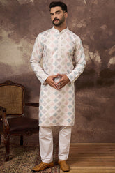 White Silk Blend Solid Embroidered Straight Kurta MKU1382