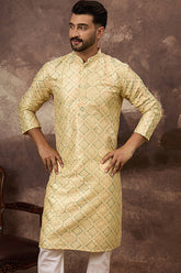 Yellow Silk Solid Embroidered Straight Kurta MKU1383