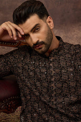 Black Viscose Rayon Embroidered Mandarin Collar Straight Kurta MKU1405