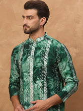Ethnic Bay Men Green Silk Blend Shibori Embroidered Straight Kurta-MKU1538