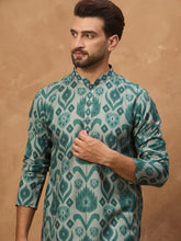 Ethnic Bay Men Green Cotton Blend Ethnic Motifs Printed Straight Kurta-MKU1545