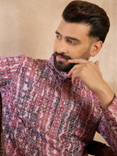 Ethnic Bay Men Brown Viscose Rayon Solid Printed Straight Kurta-MKU1660