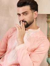 Ethnic Bay Men Pink Silk Blend Ethnic Motifs Embroidered Straight Kurta-MKU1692
