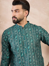 Ethnic Bay Men Green Silk Blend Ethnic Motifs Printed Straight Kurta-MKU1996