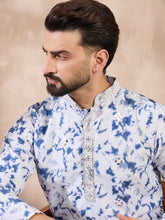 Ethnic Bay Men Blue Silk Blend Solid Embroidered Straight Kurta-MKU2004