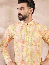 Ethnic Bay Men Yellow Silk Blend Abstract Printed Straight Kurta-MKU2013