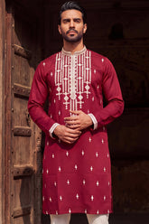 Maroon Silk Blend Embroidered Straight Kurta MKU2049