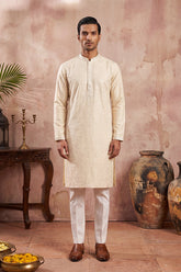 Off White Silk Blend Embroidered Straight Kurta Sets MKSET2129