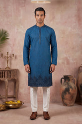 Blue Silk Blend Embroidered Straight Kurta MKU2290
