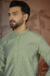 Green Jacquard Solid Embroidered Kurta MKU2499