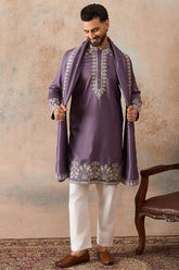 Lavender Silk Blend Solid Embroidered Kurta With Dupatta MKUD1009