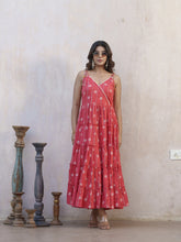 Floral Printed Shoulder Straps Pure Cotton A-Line Ethnic Dress-MLWSHDR4333RED