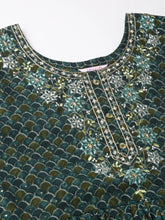 Green Yoke Design A-Line Kurta and Trousers With Dupatta-MLWSHKS4274GRN